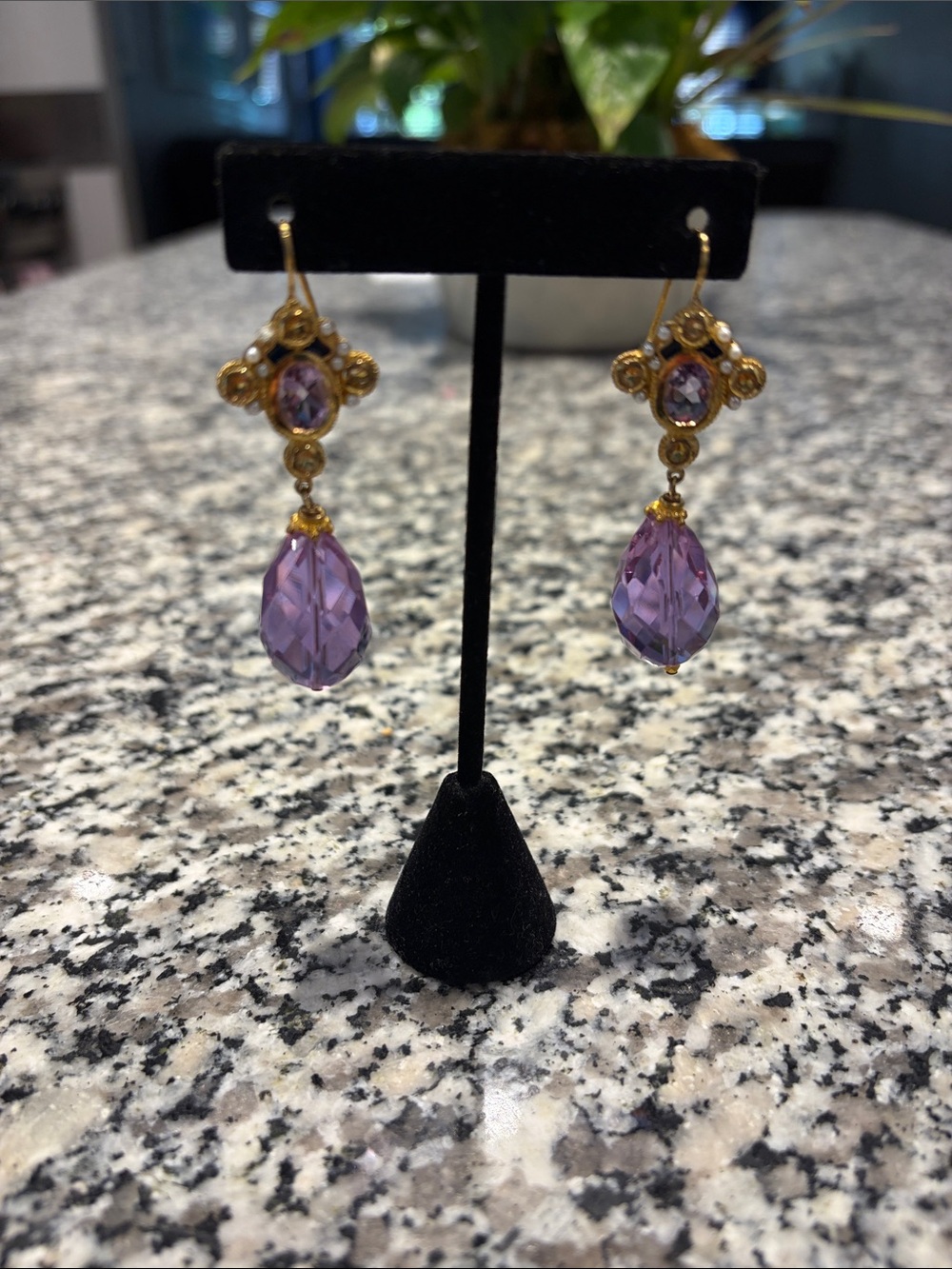 Gold over sterling silver  amethyst  Teardrop Dangle Earrings